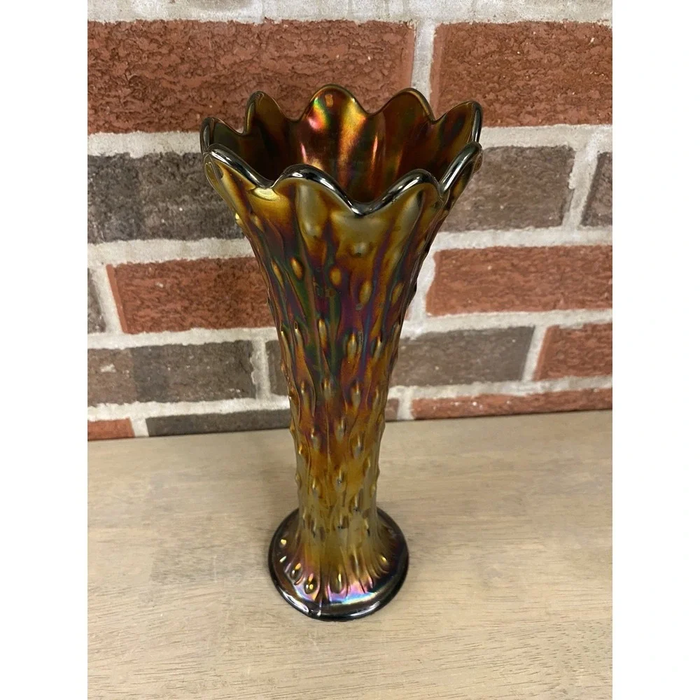 Vintage Northwood‎ Tree Trunk Amethyst Carnival Glass Vase 10.5 Inches